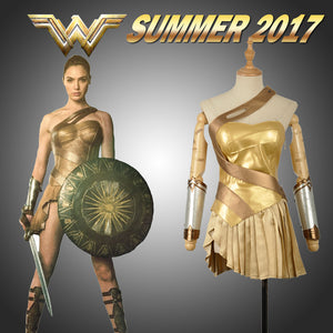 DC Comics Batman v Superman:Dawn of Justice Wonder Woman Cosplay Costume Golden Dress Skirt Summer Version