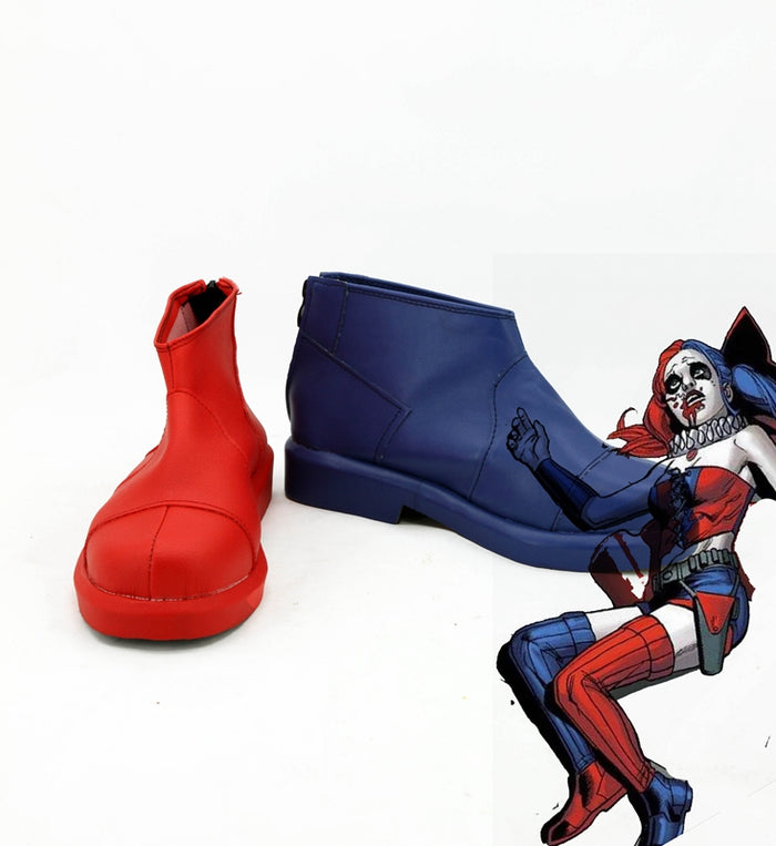 DC Comics Harley Quinn Red Blue Cosplay Shoes Boots Custom Made for Adult Men and Women
