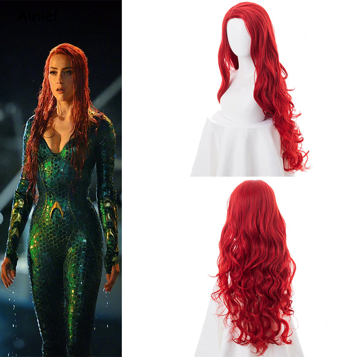 DC Comics Movie Aquaman Justice League Mera Long Curly Wavy Cosplay Wig Cosplay for Girls Adult Women Halloween Carnival