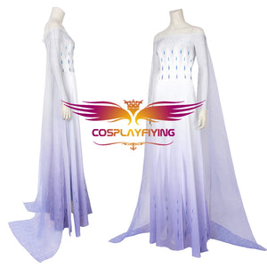 Disney Anime Movie Frozen 2 Princess Elsa White Purple Party Dress Cosplay Costume Halloween Carnival