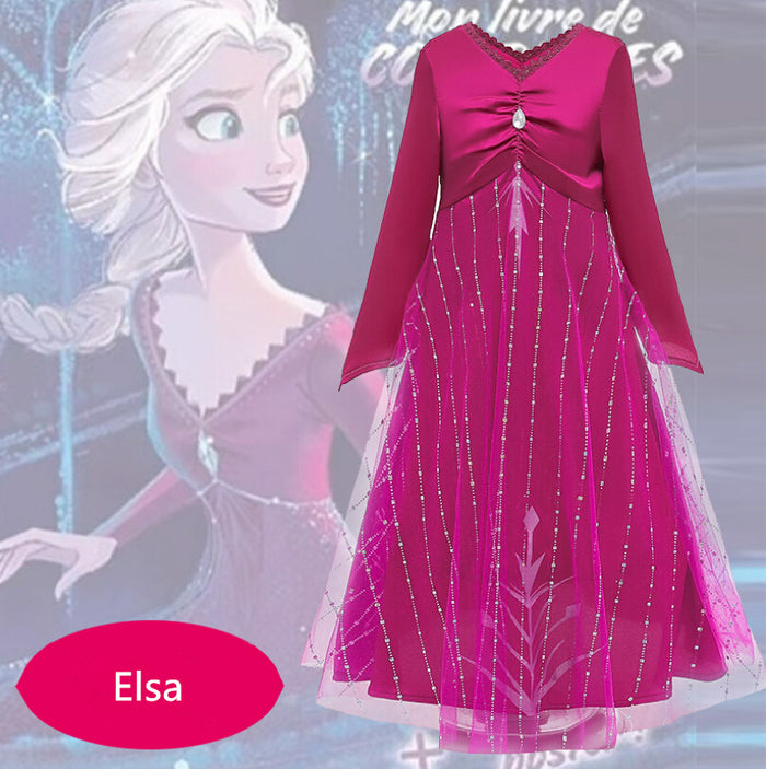 2019 New Disney Anime Movie Frozen 2 Princess Elsa Child Version Rose Red Cosplay Costume Kids Dress for Halloween Carnival Party