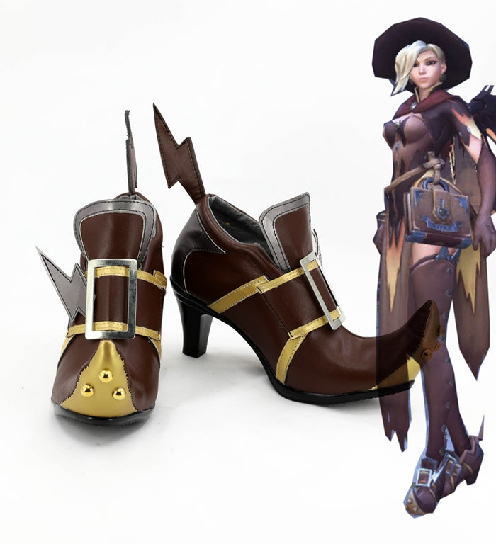 FPS Game OW Overwatch Mercy Angela Ziegler Cosplay Shoes Boots Custom Made for Adult Men and Women Halloween Carnival