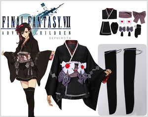 Final Fantasy VII Remake Tifa Cosplay Costume Black Kimono Halloween Carnival