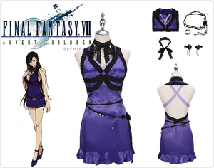 Final Fantasy VII Remake Tifa Purple Dress Cosplay Costume Halloween Carnival Party