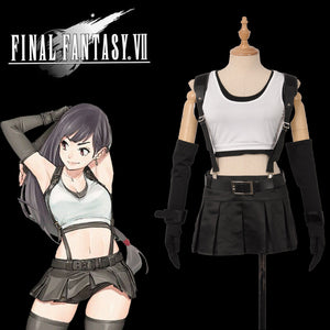 Final Fantasy VII Remake Tifa Cosplay Costume Girl Sleeveless Top Black Tired Skirt Custom Made