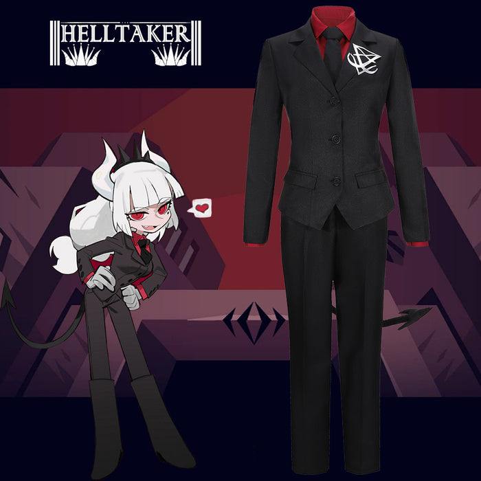 Game Helltaker lucifer Black Uniform Cosplay Costume Custom Made Halloween Carnival Party
