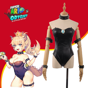Game Bowsette Kuppa Koopa Hime Princess Black Jumpsuit Sexy Cosplay Costume for Carnival Halloween