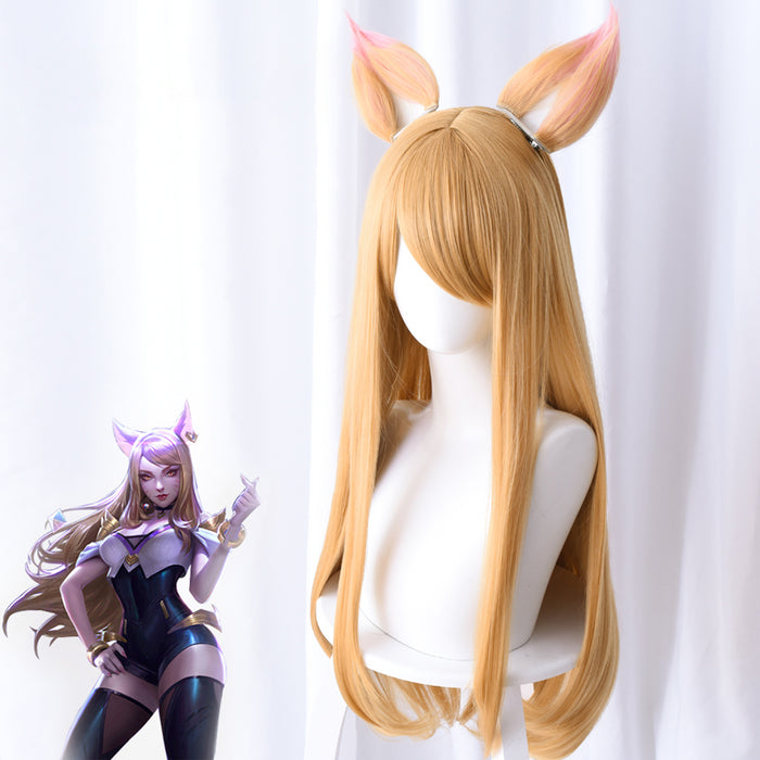 Game KDA League of Legends(LOL ) Ahri The Nine-Tailed Cosplay Wig 80cm with Ears Cosplay for Adult Women Halloween Carnival