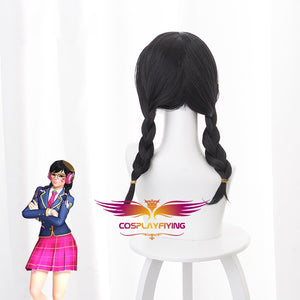 Game Overwatch(OW) Academy 45cm Short Black Braid Cosplay Wig Cosplay for Girls Adult Women Halloween Carnival Party