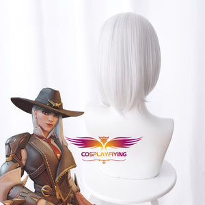 Game Overwatch(OW) Ashe 35cm Silver-white Short Straight Cosplay Wig Cosplay for Girls Adult Women Halloween Carnival Party