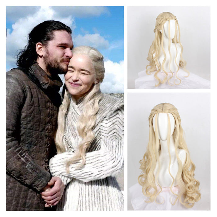 Cosplayflying Buy Game of Thrones 8 Dragon Mother Daenerys Targaryen Wave Curly Fluffy Cosplay Wig Cosplay Prop for Girls Adult Women Halloween Carnival Party