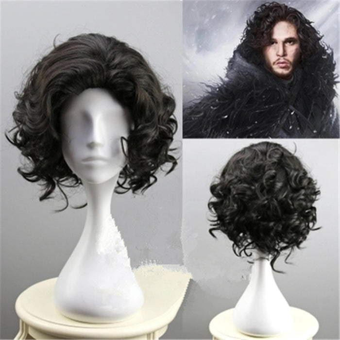Game of Thrones Night's Watch Jon Snow Black Short Curly Fluffy Cosplay Wig Cosplay Prop for Boys Adult Men Halloween Carnival Party