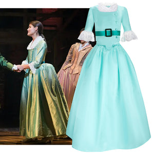 Hamilton Musical Elizabeth Schuyler Kids Version Child Size Blue Green Stage Dress Concert Cosplay Costume Carnival Halloween