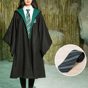 Harry Potter Hogwarts Gryffindor Slytherin Ravenclaw Hufflepuff Wizard Witch Robe Cloak+Tie Cosplay Costume Female Halloween Carnival Thick Version B
