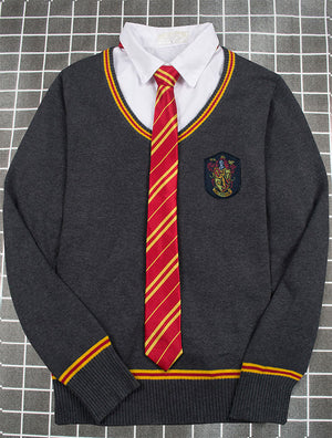 Harry Potter Hogwarts Gryffindor Slytherin Ravenclaw Hufflepuff Wizard Witch Sweater+Tie Halloween Carnival