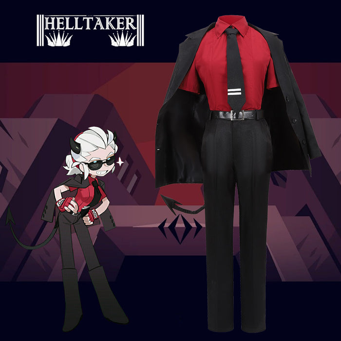 Helltaker the Awesome Demon Justice Black Uniform Cosplay Costume Halloween Carnival Party