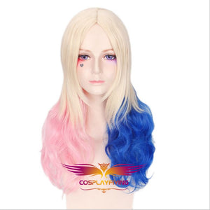 Joker and Suicide Squad Harleen Quinzel Harley Quinn Pink and Blue Long Central Ombre Cosplay Wig Cosplay for Girls Adult Women Halloween Carnival