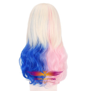 Joker and Suicide Squad Harleen Quinzel Harley Quinn Pink and Blue Long Central Ombre Cosplay Wig Cosplay for Girls Adult Women Halloween Carnival