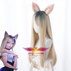 K/DA League of Legends(LOL ) Akali Ahri The Nine-Tailed Fox Cosplay Wig with Ears Cosplay for Adult Women Halloween Carnival