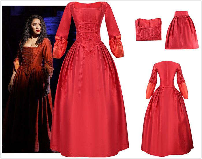 Kids Version Hamilton Musical Maria Reynolds Red Stage Dress Cosplay Costume Carnival Halloween
