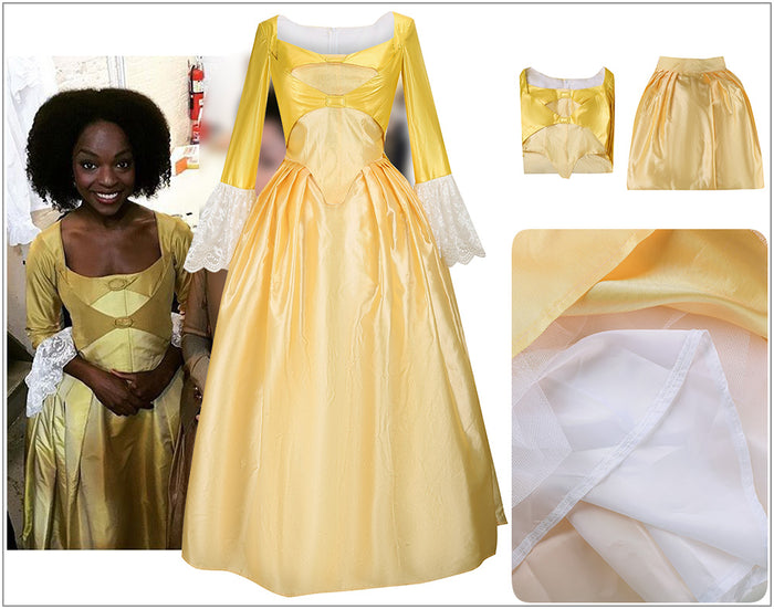 Kids Version Musical Hamilton Peggy Light Yellow Dress Child Size Cosplay Costume Carnival Halloween