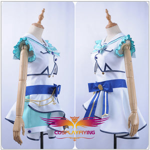 LoveLive SunShine Aqours Kanan Matsuura 6th Anniversary Stage COS Cosplay Costume Custom Sexy Strapless Dress fan-shaped Hairpin