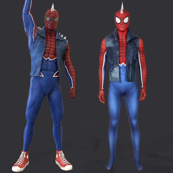 Game Marvel SPIDER-MAN PS4 PUNK ROCK Spiderman Jumpsuit Cosplay Costume for Halloween Carnival Simple Version
