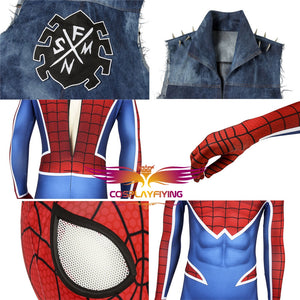 Marvel SPIDER-MAN PS4 Jumpsuit PUNK ROCK Cosplay Costume for Halloween Carnival Luxurious Version