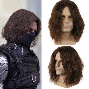 Marvel Captain America 2: The Winter Soldier White Wolf Bucky Barnes Bucky Brown Wavy Cosplay Wig Cosplay Prop for Boys Adult Men Halloween Carnival Party