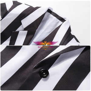Movie Beetlejuice Adam Black White Stripes Suit Cosplay Costume Adult Man for Halloween Party