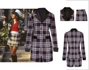 Movie Clueless Dion Cosplay Costume Coat + Shorts for Adult Man Women Halloween Carnival Party