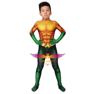 Movie Kids Cosplay Aquaman Arthur Curry Jumpsuit Child Size Cosplay Costume