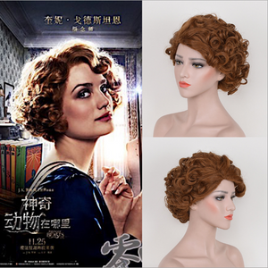Movie Fantastic Beasts and Where to Find Them Harry Potter Queenie Goldstein Brown Wave Short Cosplay Wig Cosplay for Girls Adult Women Halloween Carnival