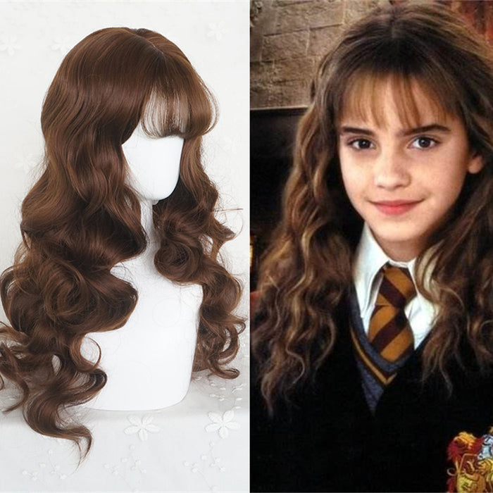 Movie Harry Potter Hermione Jean Granger Brown Wavy Cosplay Wig Cosplay Prop for Girls Adult Women Halloween Carnival Party