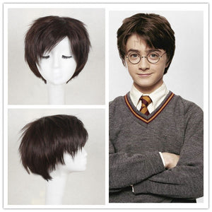 Movie Harry Potter and the Sorcerer's Stone Harry Potter Dark Brown Short Cosplay Wig Cosplay Prop for Boys Adult Men Halloween Carnival Party