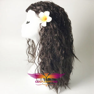 Movie Princess Moana Floral Black Fluffy Curly Cosplay Wig Cosplay Prop for Girls Adult Women Halloween Carnival Party