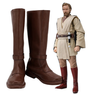 Movie Star Wars Jedi Knight Obi- Wan Kenobi Deep Brown Cosplay Shoes Boots Custom Made for Adult Men and Women