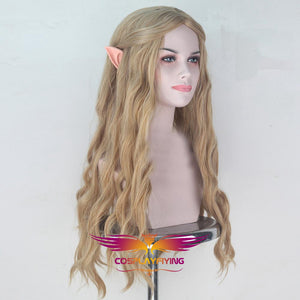 Movie The Lord of the Rings Galadriel Long Golden Wavy Cosplay Wig With Elf Pointy Ears Cosplay for Girls Adult Women Halloween Carnival