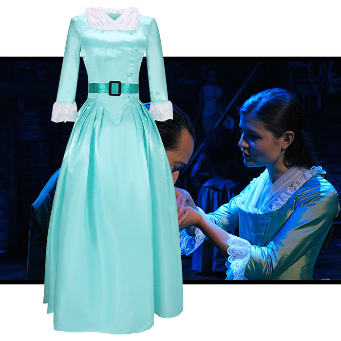 Musical Opera Hamilton Elizabeth Schuyler Eliza Blue-Green Stage Dress Concert Cosplay Costume Carnival Halloween