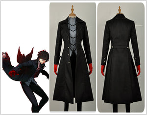 Persona 5 Leading Character Hero Kaitou Male Black Jacket Trench Shirt Pants Clothing Cosplay Costume