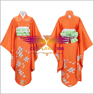 Super Danganronpa 2 Hiyoko Saionji Hiyoko Kimono Cosplay Costume Orange Kimono Outfit