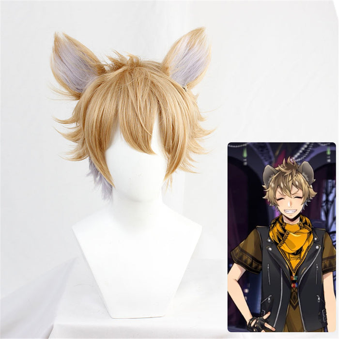 Twisted-Wonderland Ruggie Bucchi Flaxen Short Cosplay Wig with Ear Halloween Carnival