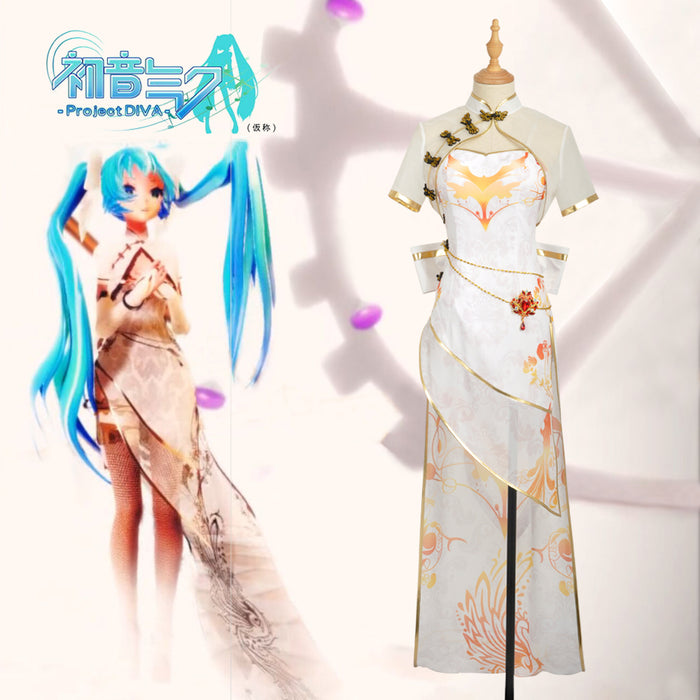 Vocaloid Cos Project Diva Miku Organza TDA Cheongsam Cosplay Costume Custom Chiffon Dress Gloves Women Outfit Clothing Dress