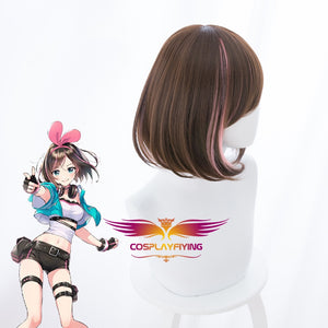 Youtuber A.I.Channel Kizuna AI Short Brown Pink Cosplay Wig Cosplay for Girls Adult Women Halloween Carnival Party